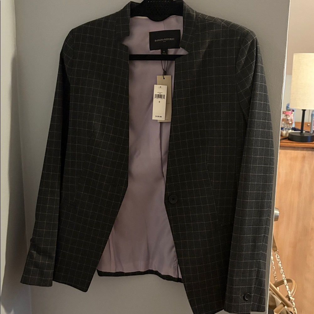 Banana Republic Gray Checkered Blazer